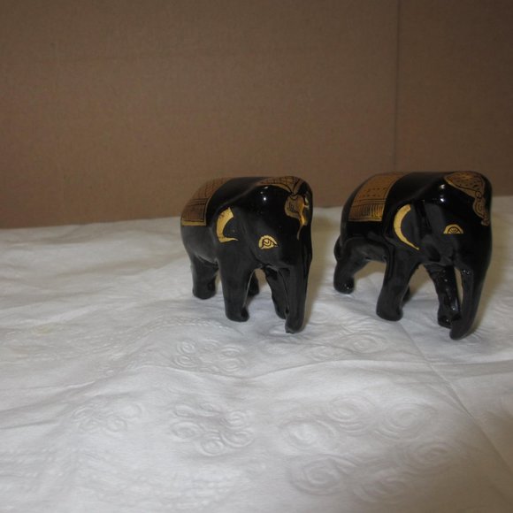 Elephants statuettes figurines Set 2 pc Lot Vintage Gilded Black and Gold - Picture 5 of 13